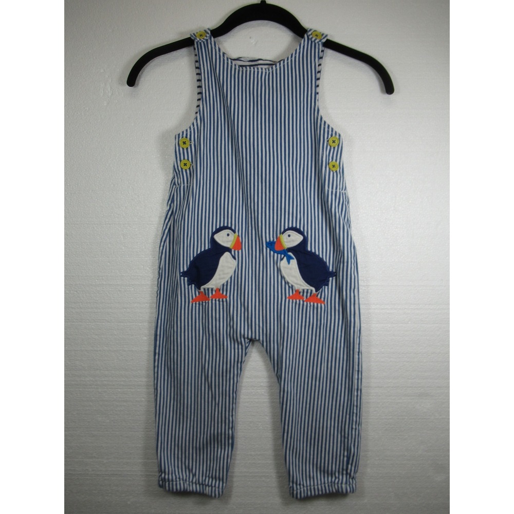 Baby Boden Puffin Striped Overalls Boys 2T-3T Blue/White Stripe Lined